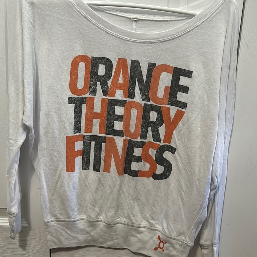 Orangetheory Womens vintage off the shoulder block letter long sleeve shirt